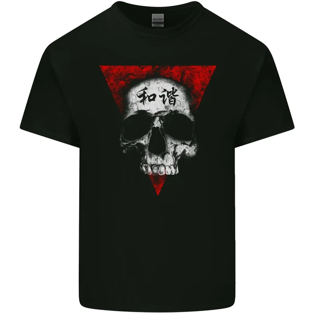 T-shirt top Peace Harmony teschio motociclista gotico da uomo cotone
