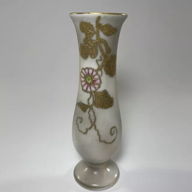 Vintage Ucagco China Vase Hand Painted  Floral Ceramic 7.5” Tall x 2 1/4”