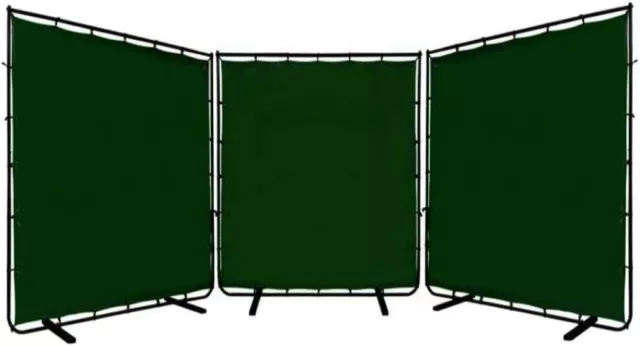 VIZ-PRO 3 Panel Green Vinyl Welding Curtain/Welding Screen With Frame, 6' x 6'