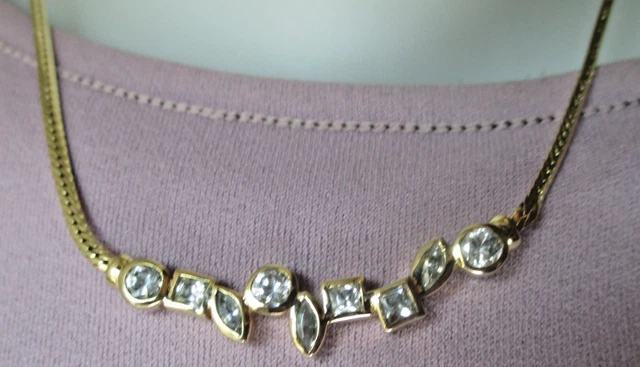 Collier Maille Serpent Plate Or – Bijou Fantaisie Cristaux Diamant (vintage, Femme)