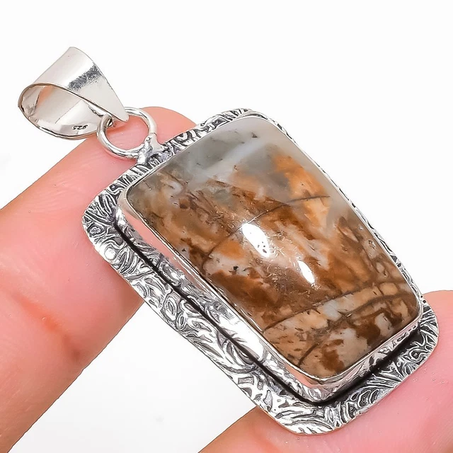 Picasso Jasper Gemstone Handmade 925 Sterling Silver Jewelry Pendant 1.81"