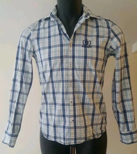 Camicia con bottoni Next Abbigliamento blu a scacchi manica lunga colletto taglia S