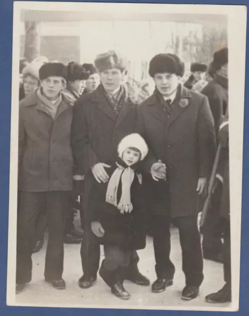 Handsome Guys in Hats with a Kid on the Street Soviet Vintage Photo USSR