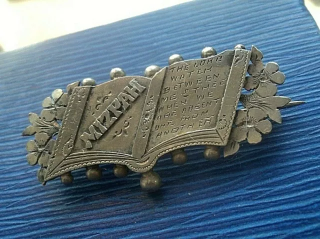 Vintage Victorian Stg. Silver Mizpah Sweetheart Book Brooch h/m 1900 Birmingham