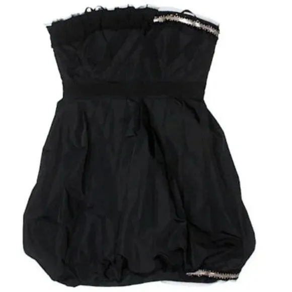BCBGMAXAZRIA Mini Dress Womens Size 0 Black Pleated Strapless Bubble Hem LBD