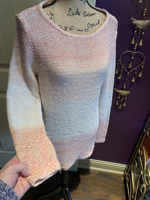 Chico’s Peach Ivory Ombre Rose Gold Metallic Tunic Sweater Size 1 Med 8/10 36”