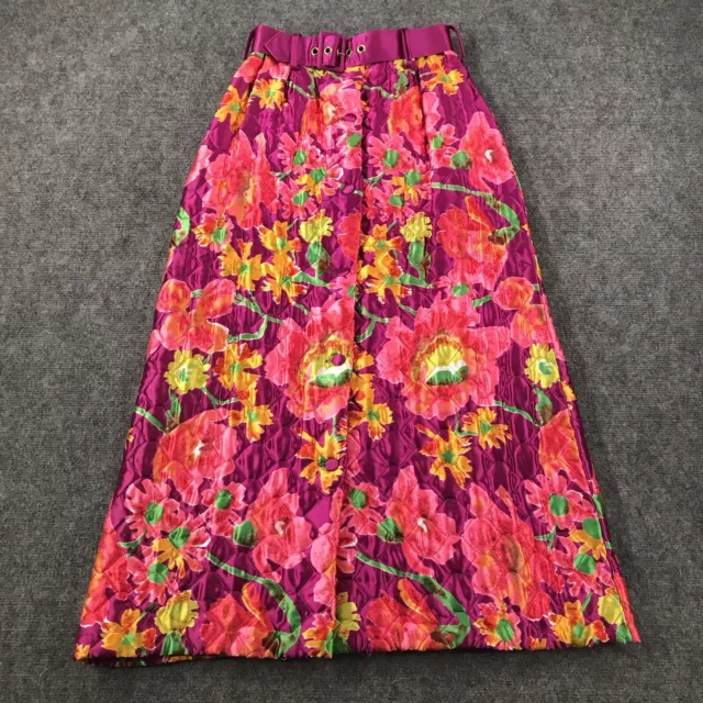 Vintage 60s Quilted Blanket Skirt Women's 14 (tagged) Shiny Belted Floral Bright