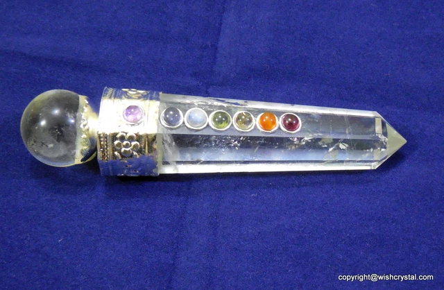 Quartz Crystal Ball Wand 7 Chakra Stones Pendulum, Carnelian, Peridot, Rainbow
