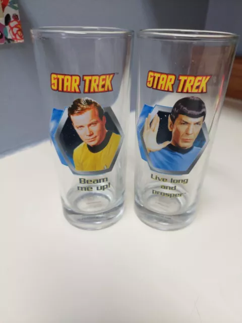 2011 Star Trek Capt Kirk And Spock Glasses. 6" Tall ,,,,2  1/2" Wide