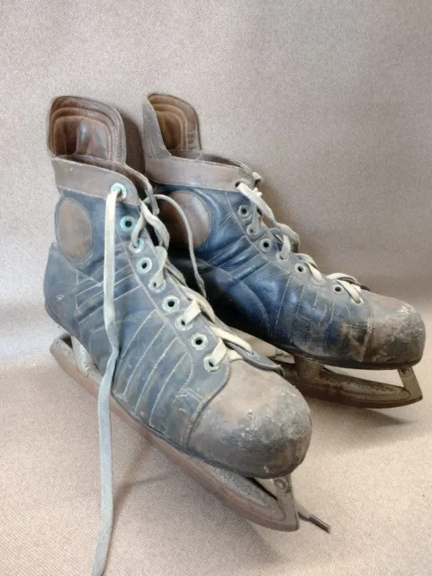 Vintage Ice Hockey Skates, Leather, For Props Or Display