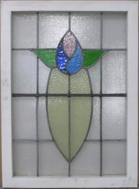 MIDSIZE OLD ENGLISH LEADED STAINED GLASS WINDOW Cute Floral 19.5" x 27"