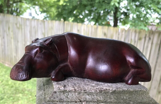 2003 Hand Carved Wood Hippopotamus Folk Art Figure Signed Masaku 7"
