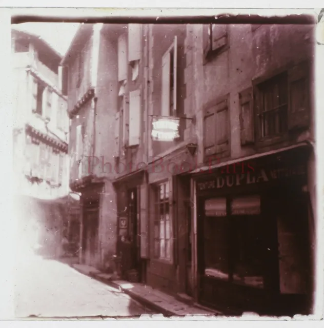 FRANCE Foix Rue Maisons anciennes 1927 Photo Stereo Plaque de verre Vintage