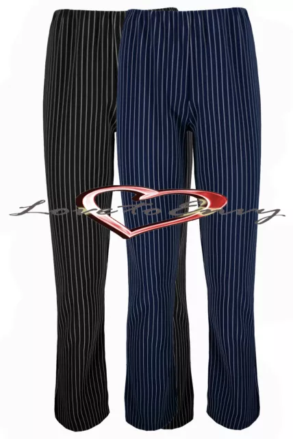 Womens Pinstripe Work Carer Stretch Fine Ribbed Bootleg Trousers 8-26 2 Colours