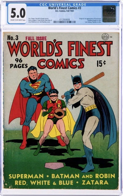 World's Finest Comics #3 Cgc 5.0 1St Scarecrow Dc 1941