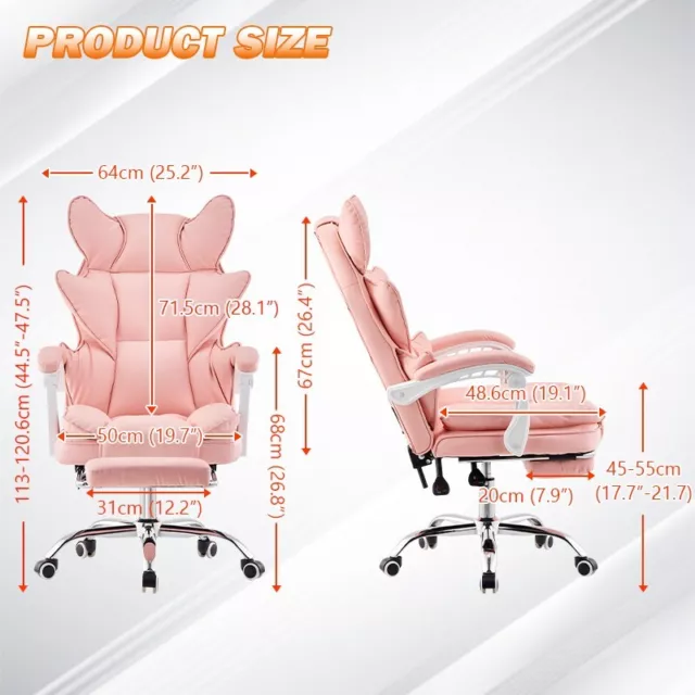 Ergonomic Gaming Chair Recliner Swivel Executive Office Chair Faux Leather Pink