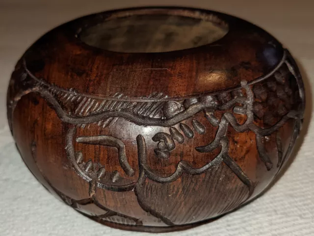 Vintage hand carved African dark Ironwood Blackwood ethnic boho tribal wood bowl