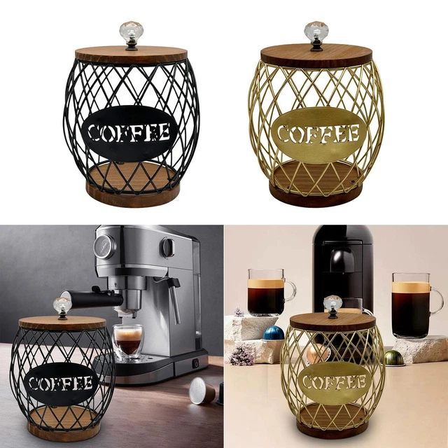 Support à Capsules De Café En Métal Et Bois - Panier De Rangement Décoratif Pour Comptoir - 22,5x14 Cm