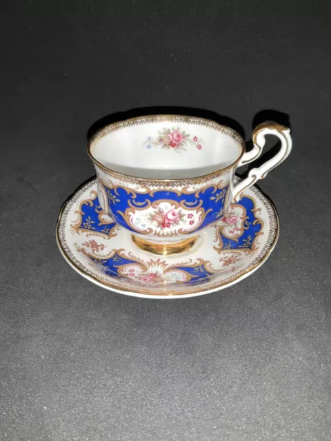 Vintage Paragon Teacup &saucer Beautiful Cobalt Blue Gold Floral Rose