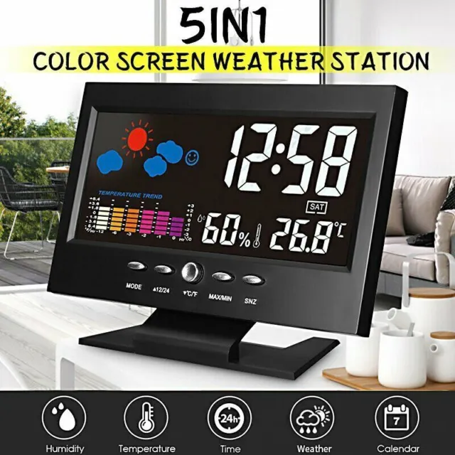 LED Digital LCD Display Alarm Clock with Temperature Calendar Weather Station UK