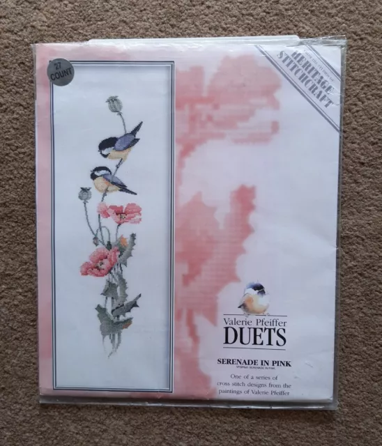 Valerie Pfeiffer Duets Serenade In Pink Counted Cross Stitch Kit 27ct FABRIC