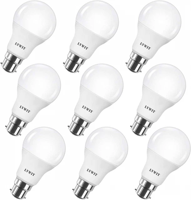 Daylight B22 Bayonet LED Bulb, LVWIT 8W A60 Cool White Light Bulb...