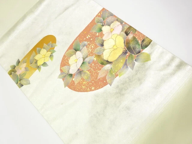 43210# Japanese Kimono / Vintage Nagoya Obi / Kinsai / Camellia