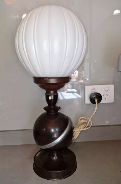 Art Deco Mayfair Mottled Bakelite Table Lamp with Ribbed Milk Glass Lampshade