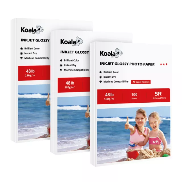 300 Sheets Koala Premium Photo Paper 5x7 Glossy 48lb 180g Inkjet Epson HP Canon