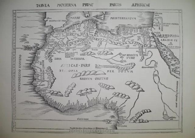 PTOLEMY VINTAGE MAP "MODERN" N AFRICA, 1520 (1970's FACSIMILE) IMAGE 58 x 44cm