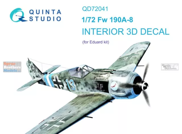 QTSQD72041 1:72 Quinta Studio Interior 3D Decal - Fw190A-8 (EDU kit)