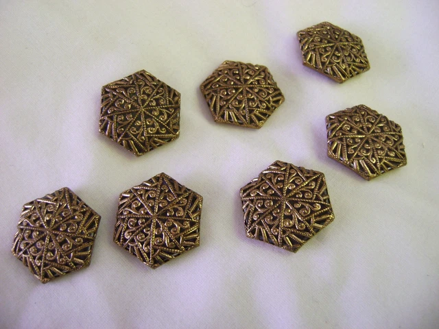 Lot of 7 Hexagonal Filigree Buttons