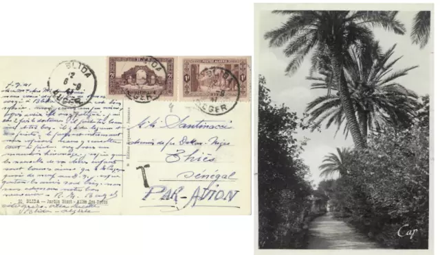 Blida Alger Algeria 1941 postcard postage Due "T" cachet