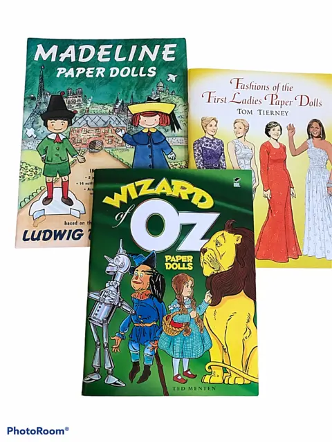 Lot of 3 Paper doll Books Madeline, Wizard of Oz & First Ladies