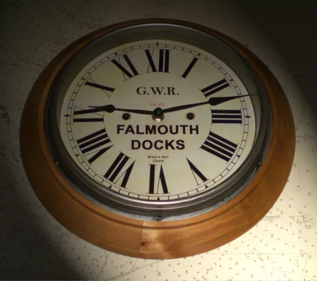 Great Western Railway GWR Victorian Style Wooden Clock, Falmouth Docks Station