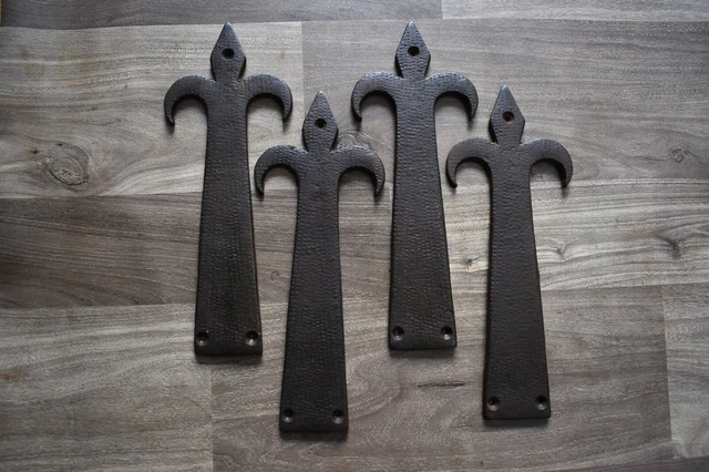 Vintage Iron Hinges Odd Hand Forged Iron Strap Barn Gate Farm Decorative 4 Pic