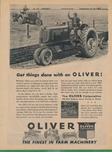 Magazine Ad - 1945 - Oliver Tractors - World War 2  - Model 70