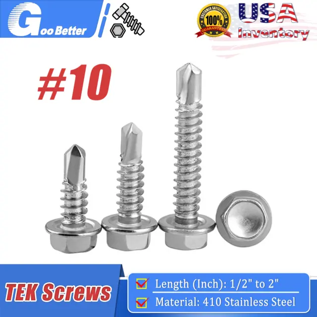 #10 Hex Washer Head Self Drilling Tapping TEK Screws 410 Stainless Steel