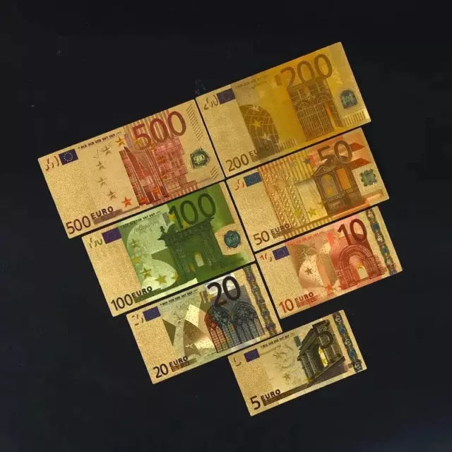 Gold Banknoten Geldschein Gold Set 7 Stück Geld Euro hundert zweihundert fünf