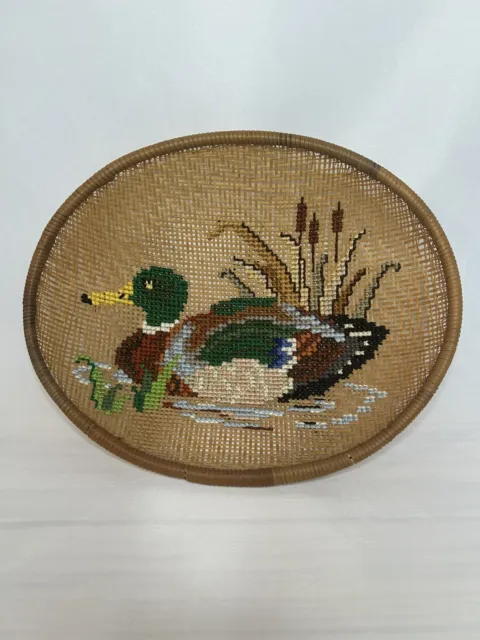 Vintage Basket Needlepoint Mallard Duck