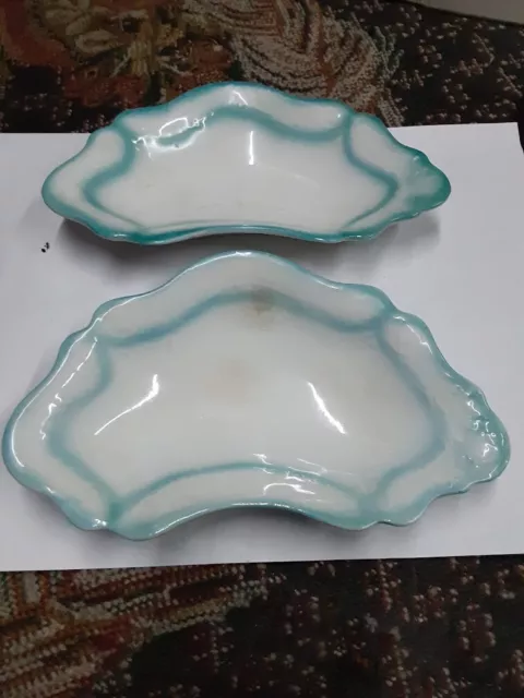 W.H. Grindley Semi Porcelain Bone Dishes White Blue l Set Of 2