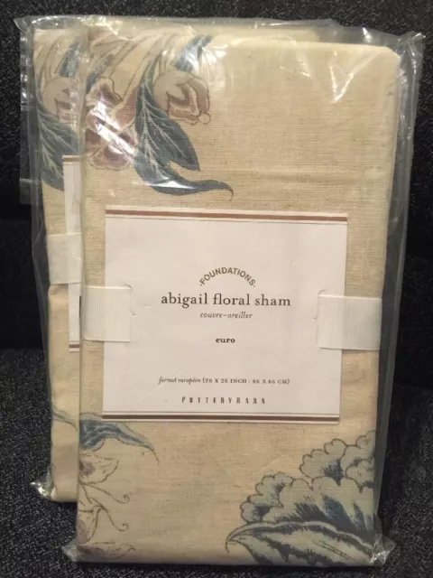 Pottery Barn Abigail Floral Sham Euro 26 X 26" New Canvas Light Colored