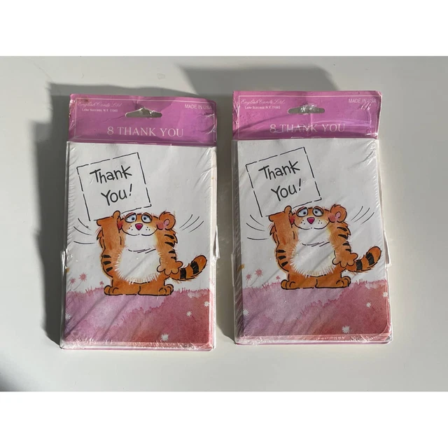 16 VINTAGE 1970s English Cards LTD, N.Y. Hot Pink Thank You Cat  Note Cards MIP
