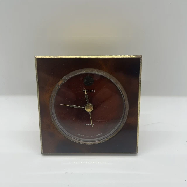 VINTAGE SEIKO ALARM Desk Clock Quartz Brass 3" AA Battery Operated