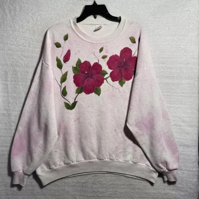 Vtg Jerzees Sweater Top Womans Plus 2X Floral Multicolor Long Sleeve Crew Neck