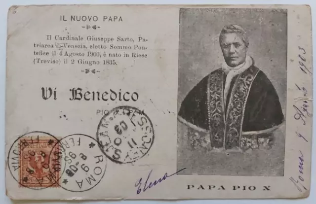 Cartolina Postale Contessa Lavinia di Brazzà VIAGGIATA Papa PIO X