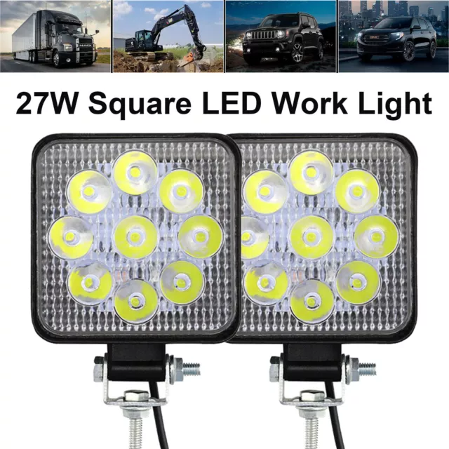 2PCS 27W LED Work Light Square Flood Beam Lamp Truck Boat UTE ATV Car DC9-30V