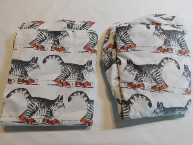 Vtg Kliban Cat Sheets Double Fitted Flat Sneakers Full Set Bedding/Fabric/Crafts