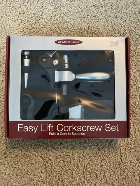 5 pc Easy Lift Corkscrew Set - Foil Cutter Wine Opener Bottle Stopper Extra Coil