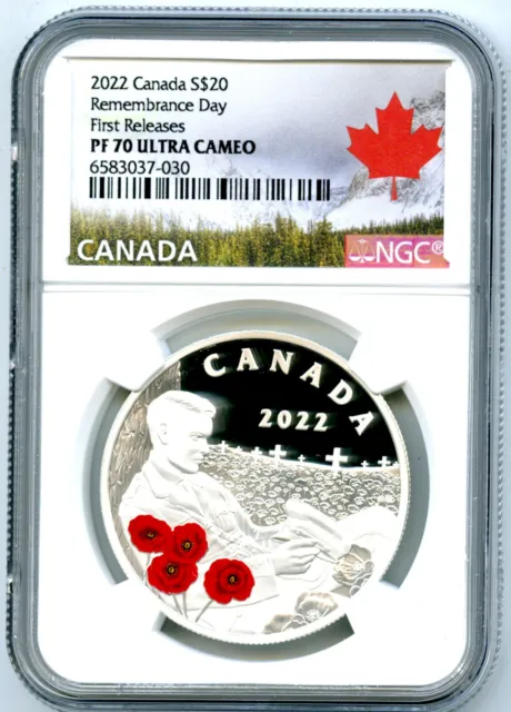 2022 $20 Canada Silver Proof Ngc Pf70 Remembrance Day Poppy First Releases